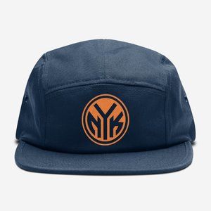 Navy Men's Five-Panel Cap with Orange Logo